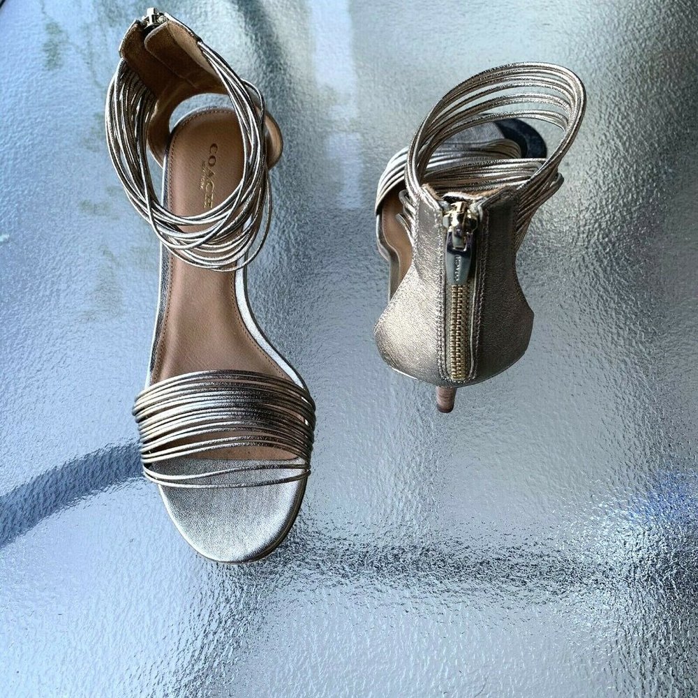Coach Gold Strappy leather Dress Sandals 9B - Picture 2 of 8